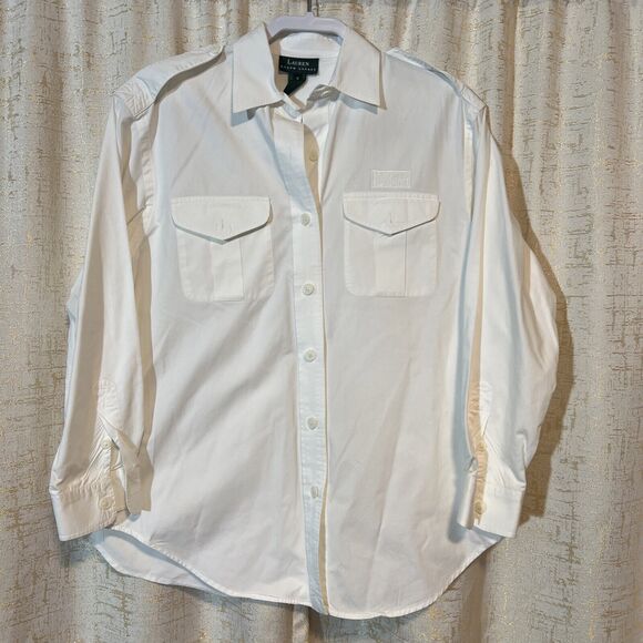 Lauren Ralph Lauren Button Up White 100% Cotton Roman Numeral 1967 Women's Small - Picture 1 of 7